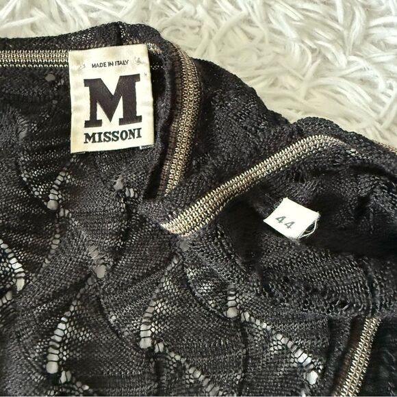 Missoni Black Open Knit Wool Sweater Dress with Chevron Trim Size IT 44 US 8 - Picture 8 of 11